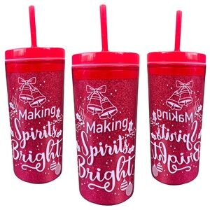 3 Pcs oF Red Glitter Holiday Tumbler with Straw